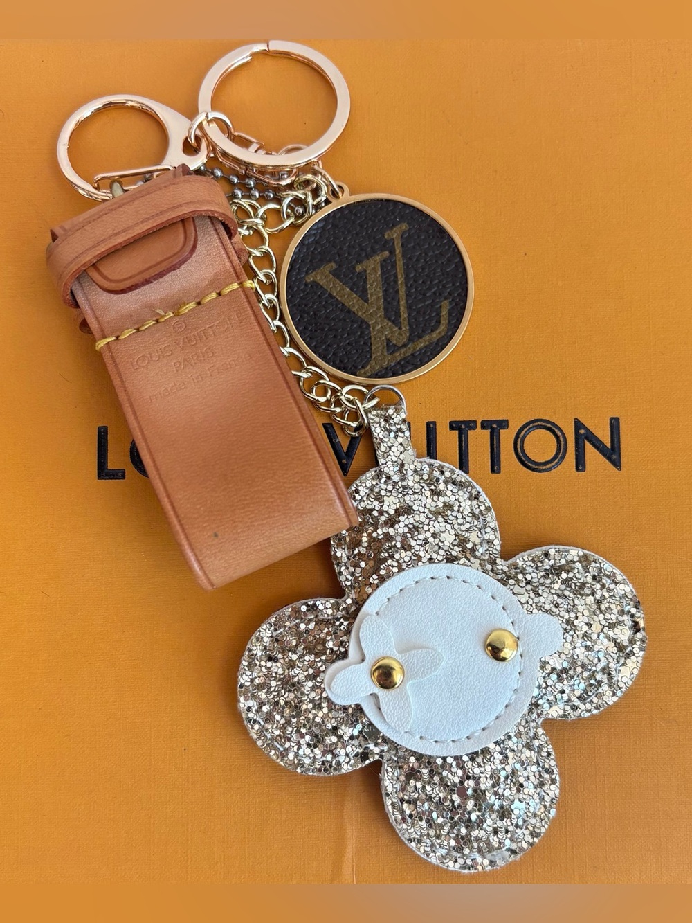 Louis Vuitton Bag Charm, LV Leather Strap, Flower Bag Charm 9 in.
